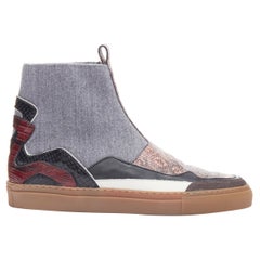 new DRIES VAN NOTEN pink black printed leather grey wool high top sneaker EU37