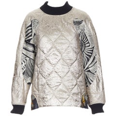 new DRIES VAN NOTEN quilted metallic gold cloque oriental jacquard pullover XS