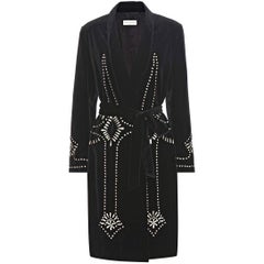 New DRIES VAN NOTEN 'Ravik' Black Sequin Embellished Velvet Coat FR38 US6