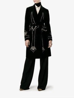 New DRIES VAN NOTEN 'Ravik' Black Sequin Embellished Velvet Coat FR42 US10