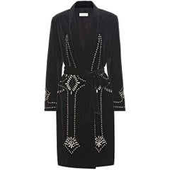 New DRIES VAN NOTEN 'Ravik' Black Sequin Embellished Velvet Coat FR42 US10