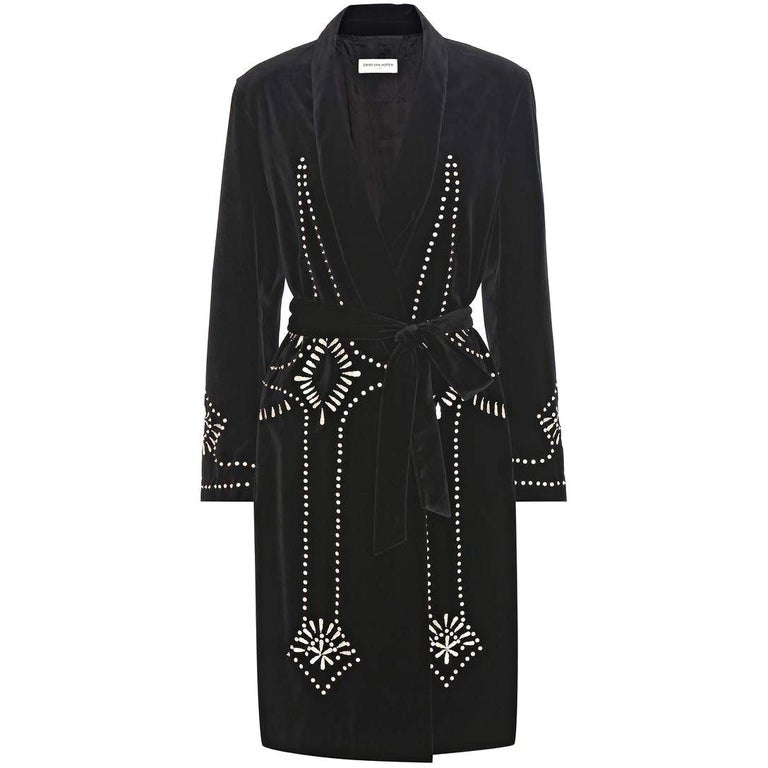 New DRIES VAN NOTEN 'Ravik' Black Sequin Embellished Velvet Coat FR42 ...