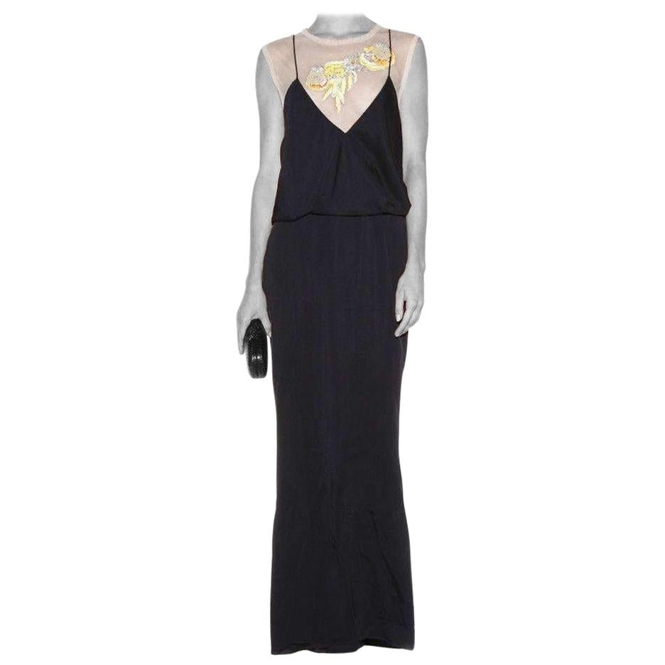 New DRIES VAN NOTEN Runway Black Full Length Embellished Dress FR36 US 4 For Sale