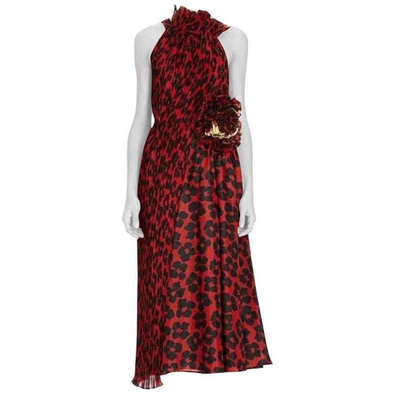 New DRIES VAN NOTEN Runway Ruffle Sleeveless Red Silk Dress FR38 US 6 For Sale