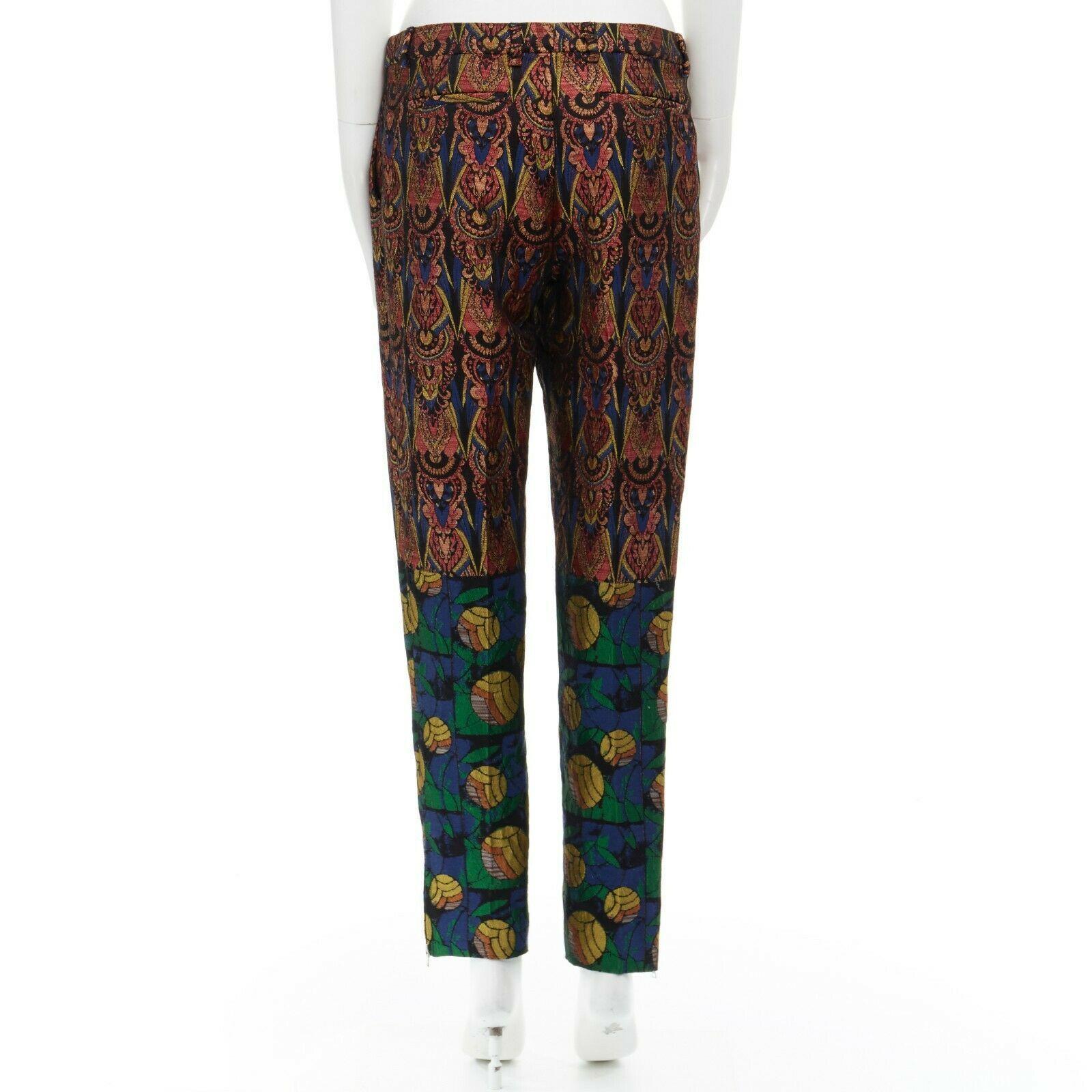 Women's new DRIES VAN NOTEN Runway SS15 boho tribal tapestry jacquard slim pants FR38 S