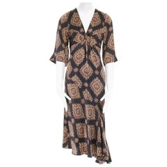 new DRIES VAN NOTEN SS15 Dylena black pixelated paisley silk ruffle dress FR34 S