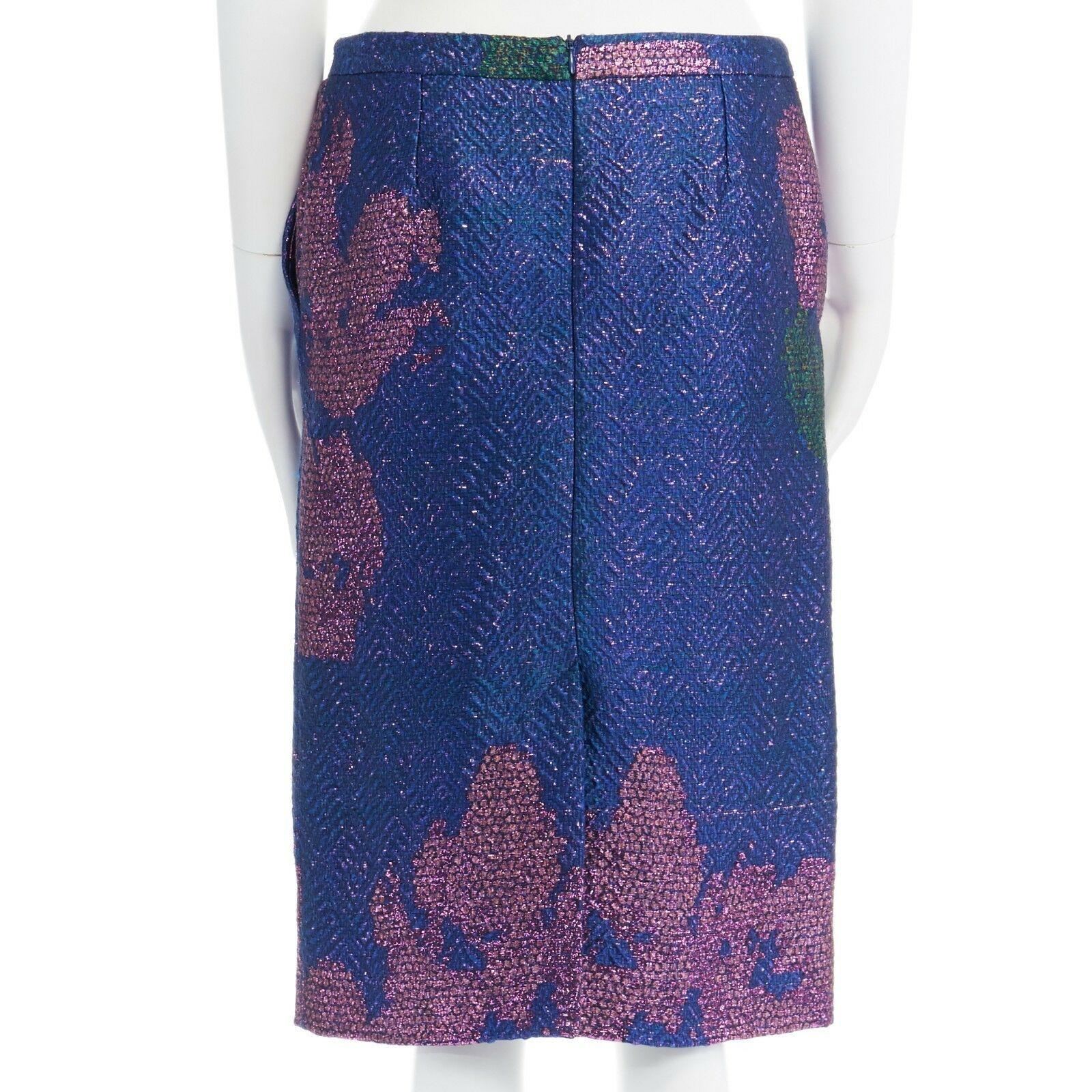 new DRIES VAN NOTEN SS15 metallic blue pink floral chevron pencil skirt FR36 28