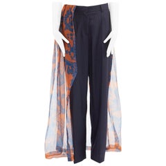 new DRIES VAN NOTEN SS16 Pedra orange chiffon skirt pinstripe wide pants FR40 M
