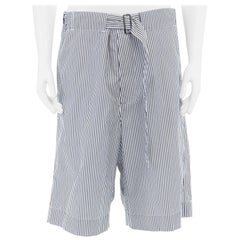 new DRIES VAN NOTEN SS17 grey white stripe cotton belted wide leg shorts M 34"