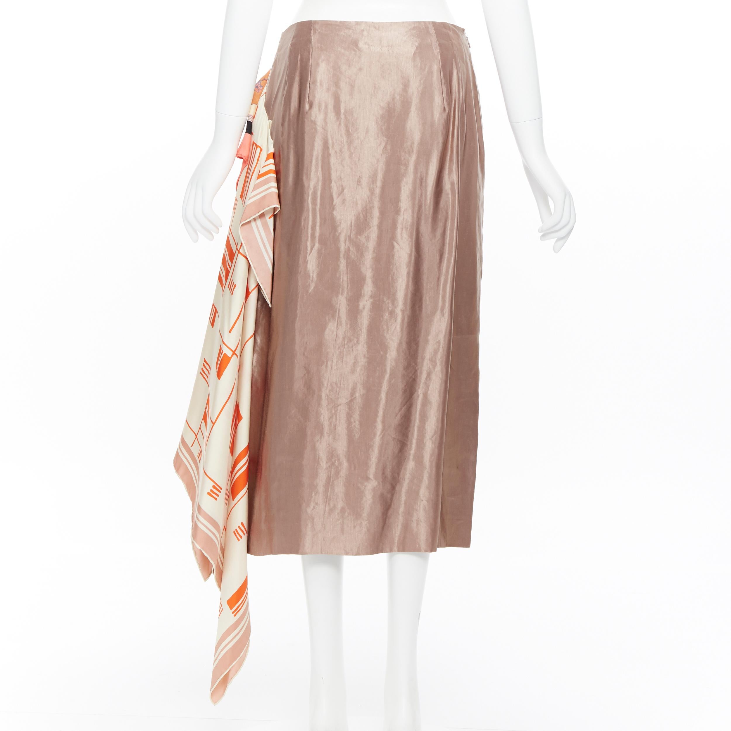 new DRIES VAN NOTEN SS18 dusty pink linen cupro draped floral scarf skirt FR38 1