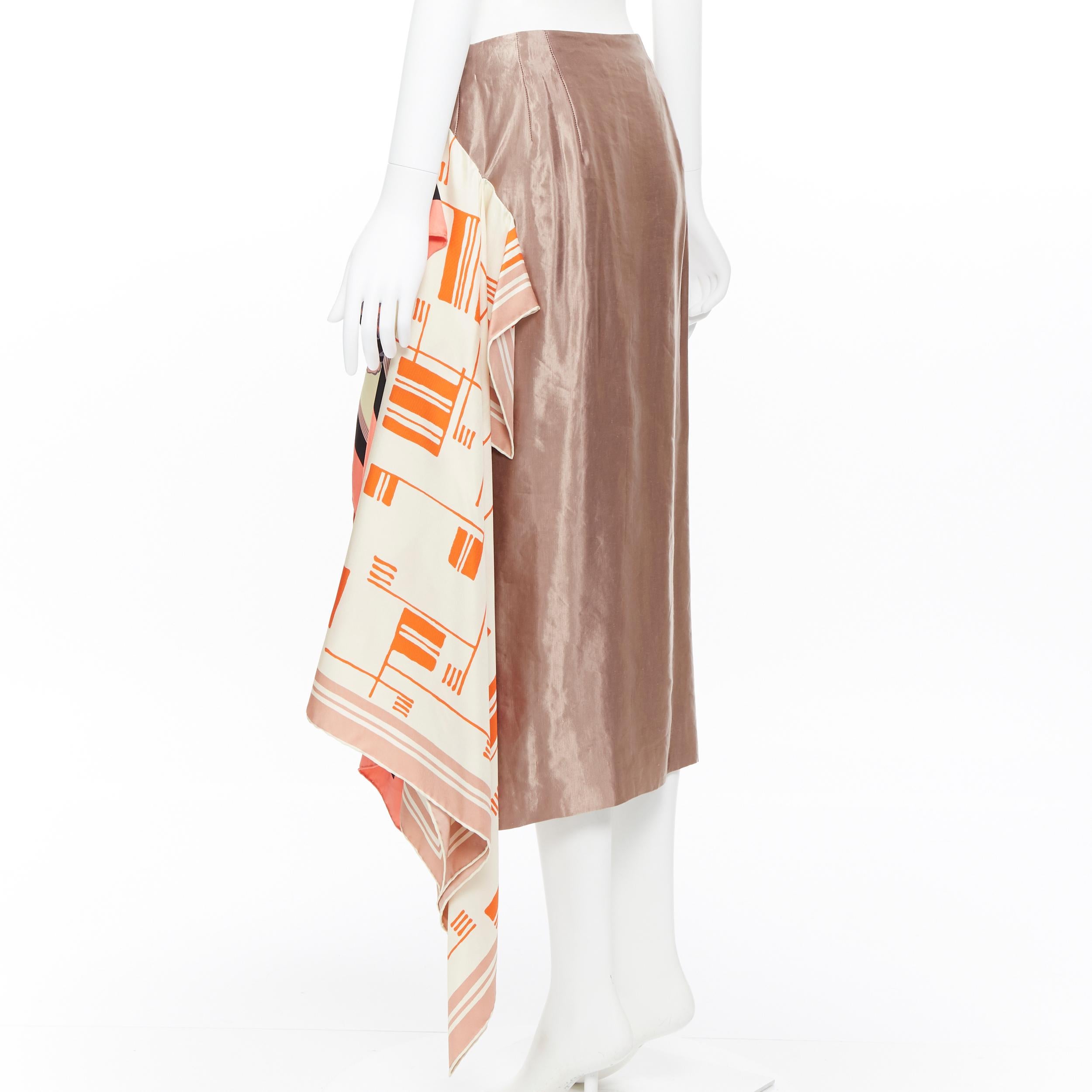 new DRIES VAN NOTEN SS18 dusty pink linen cupro draped floral scarf skirt FR38 In New Condition In Hong Kong, NT