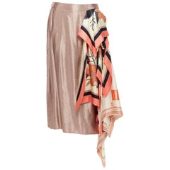 new DRIES VAN NOTEN SS18 dusty pink linen cupro draped floral scarf skirt FR38