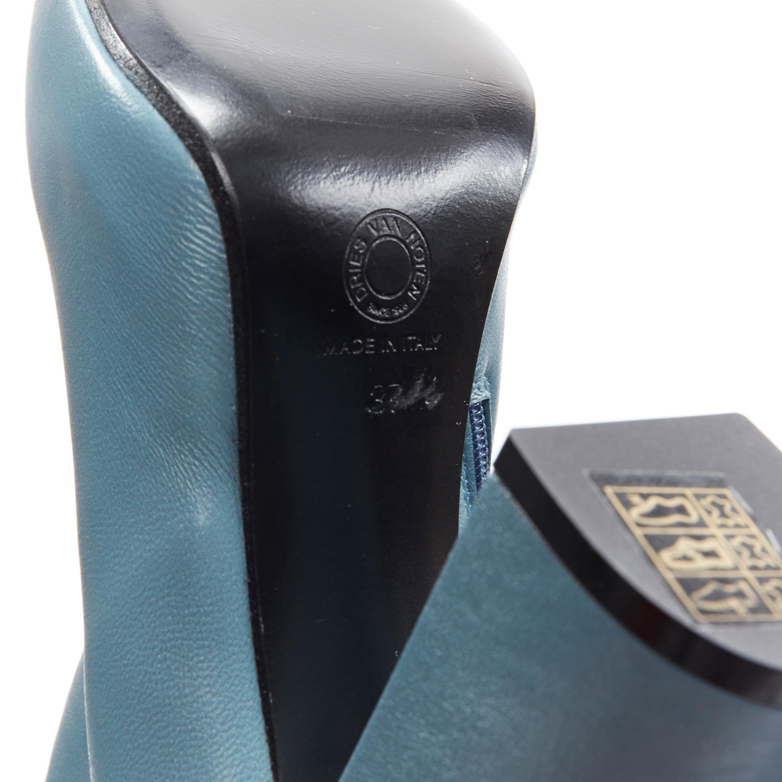 new DRIES VAN NOTEN teal blue floral rose print chunky heel ankle boot EU37 2