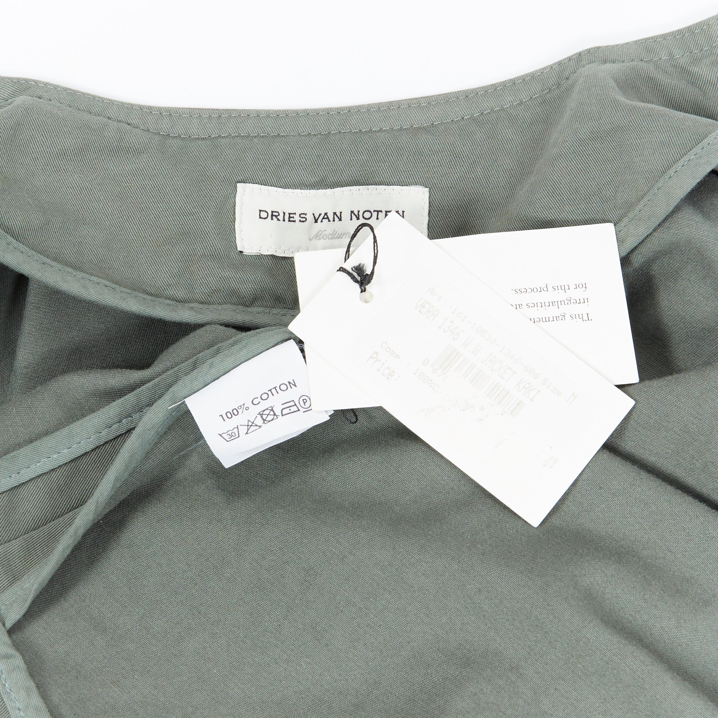 new DRIES VAN NOTEN Vera khaki green washed cotton bell sleeve swing jacket M 5