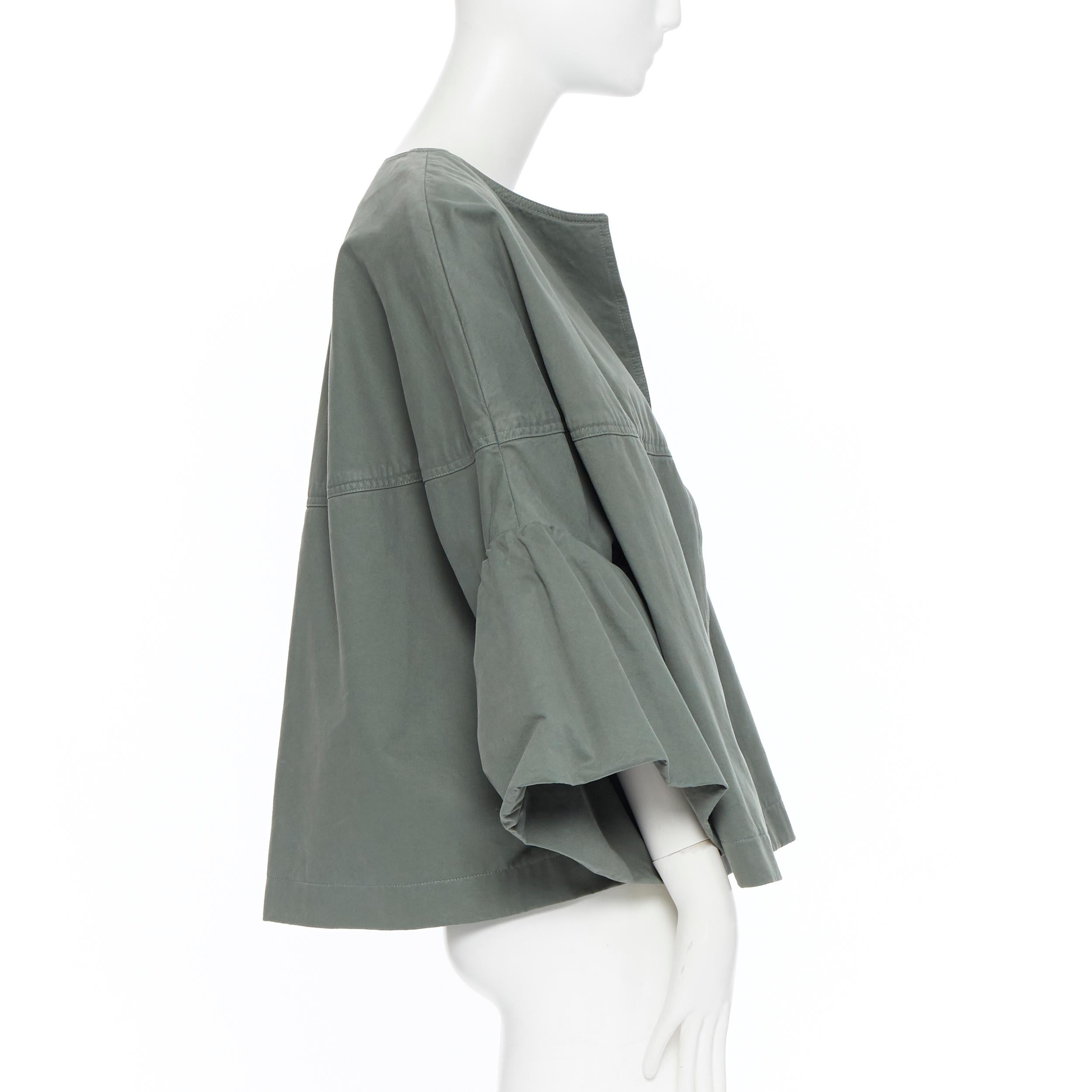 new DRIES VAN NOTEN Vera khaki green washed cotton bell sleeve swing jacket M In New Condition In Hong Kong, NT