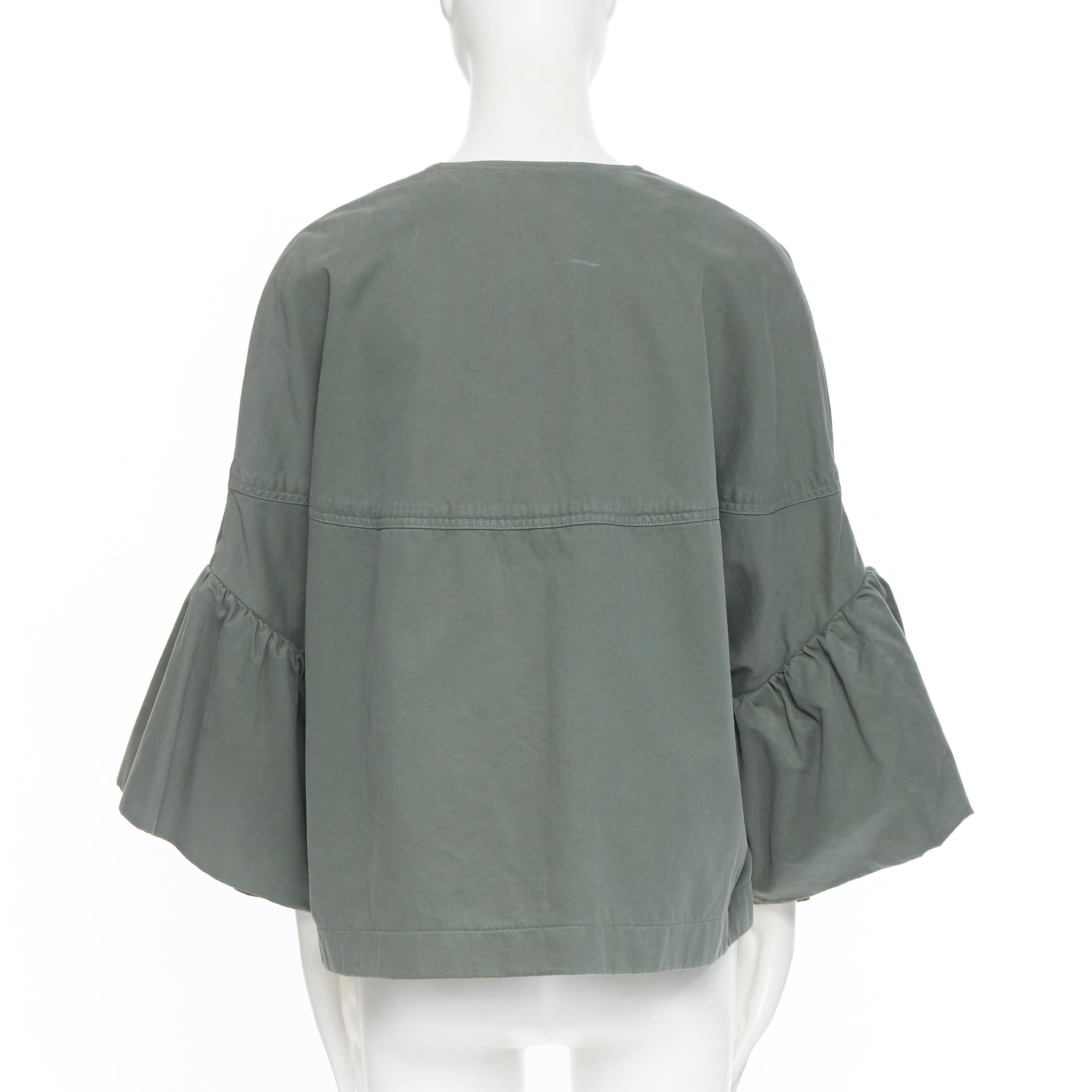 Women's new DRIES VAN NOTEN Vera khaki green washed cotton bell sleeve swing jacket M