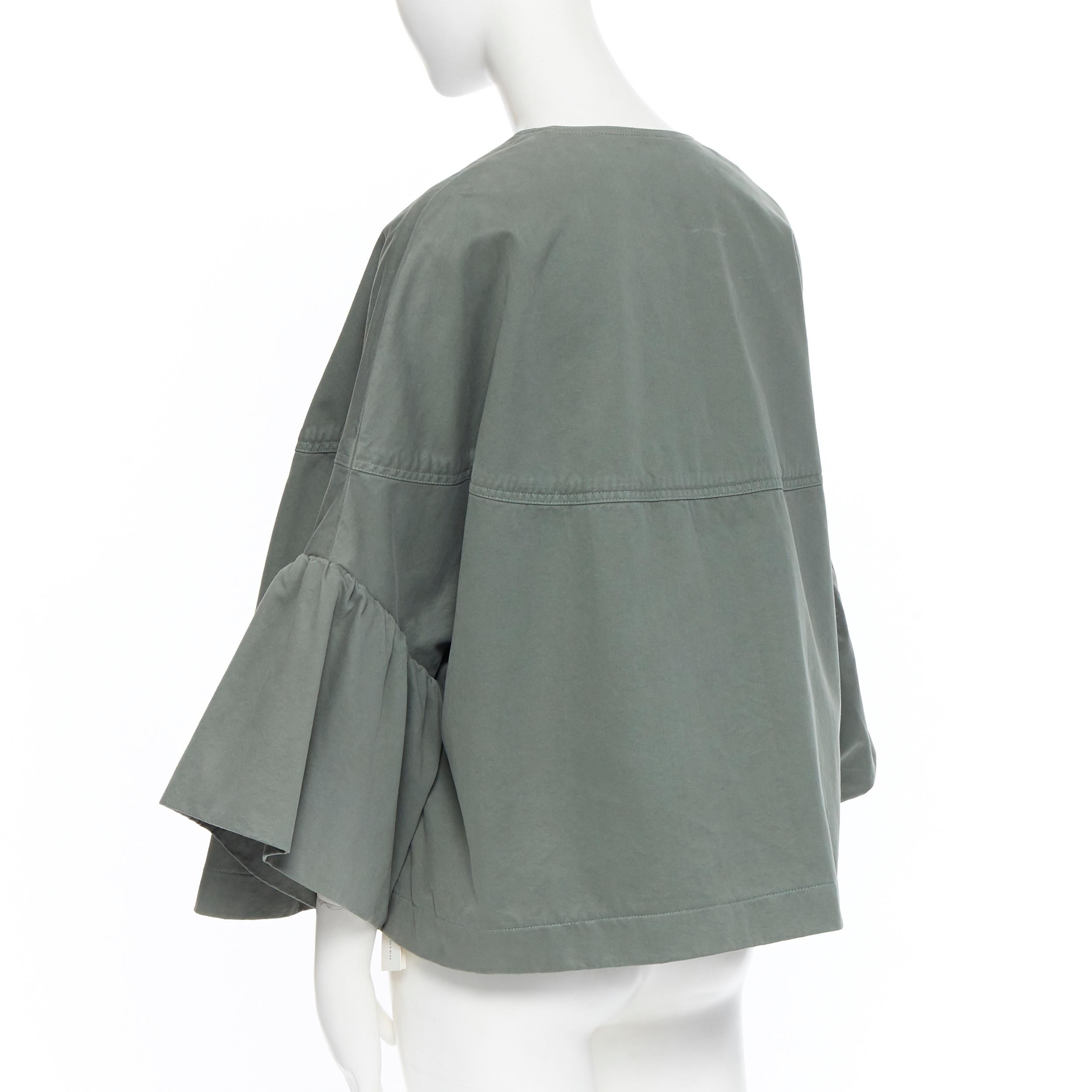 new DRIES VAN NOTEN Vera khaki green washed cotton bell sleeve swing jacket M 1