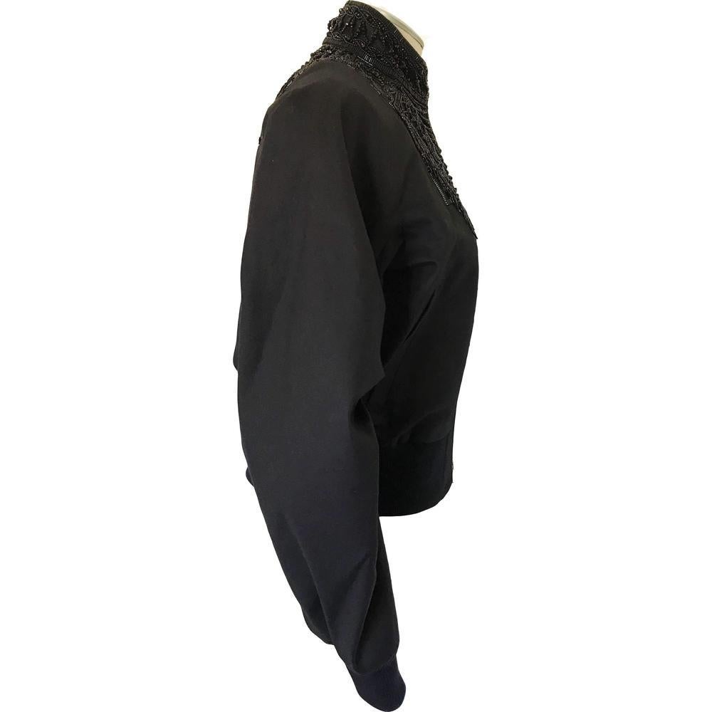 Black New DRIES VAN NOTEN 'Viard' Beaded Collar Bomber Jacket  FR38 US6 For Sale