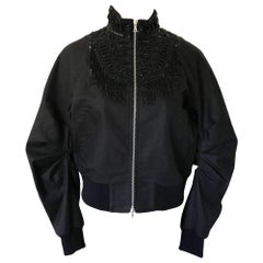 New DRIES VAN NOTEN 'Viard' Beaded Collar Bomber Jacket  FR38 US6