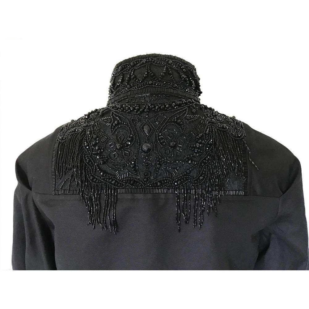 Black New DRIES VAN NOTEN 'Viard' Beaded Collar Bomber Jacket  FR40 US8 For Sale