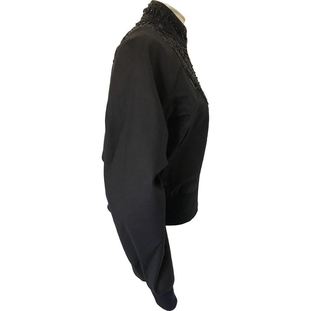 Black New DRIES VAN NOTEN 'Viard' Beaded Collar Bomber Jacket  FR42 US10 For Sale