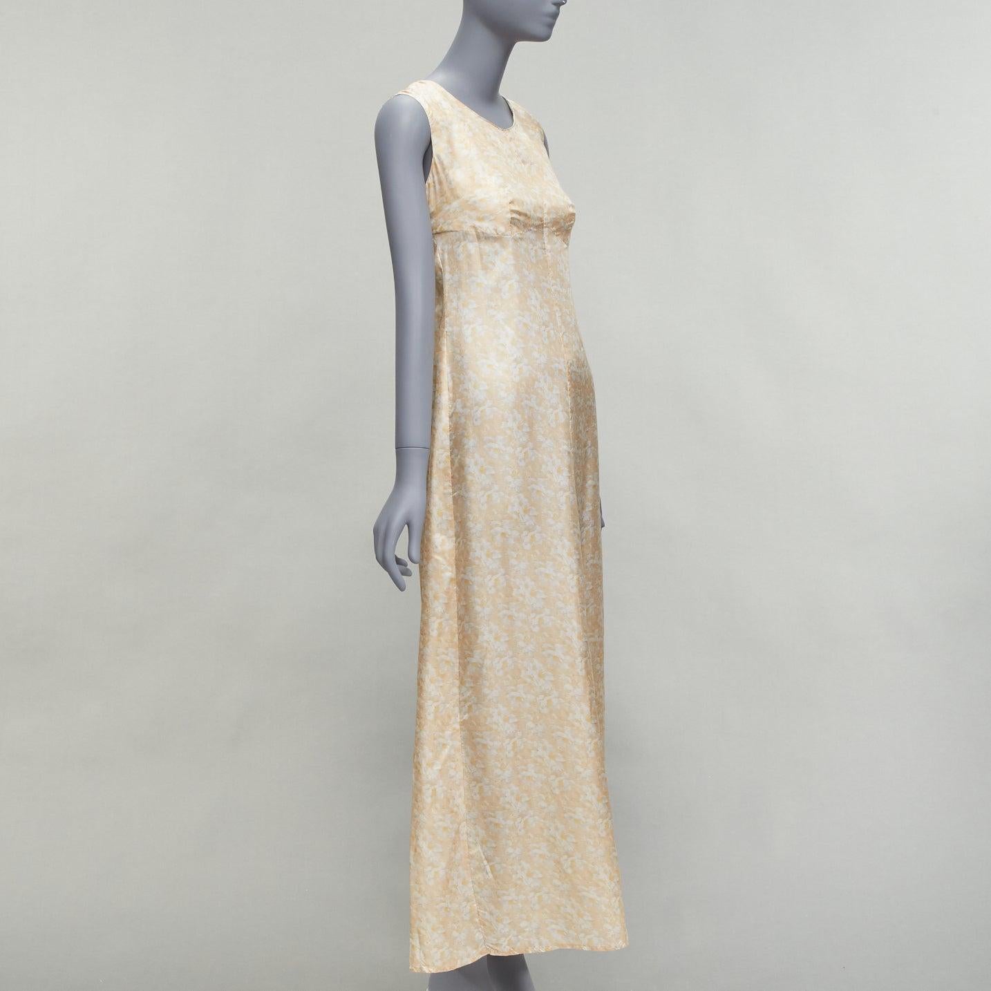 Beige new DRIES VAN NOTEN Vintage 100% silk beige daisy print midi dress FR38 M For Sale