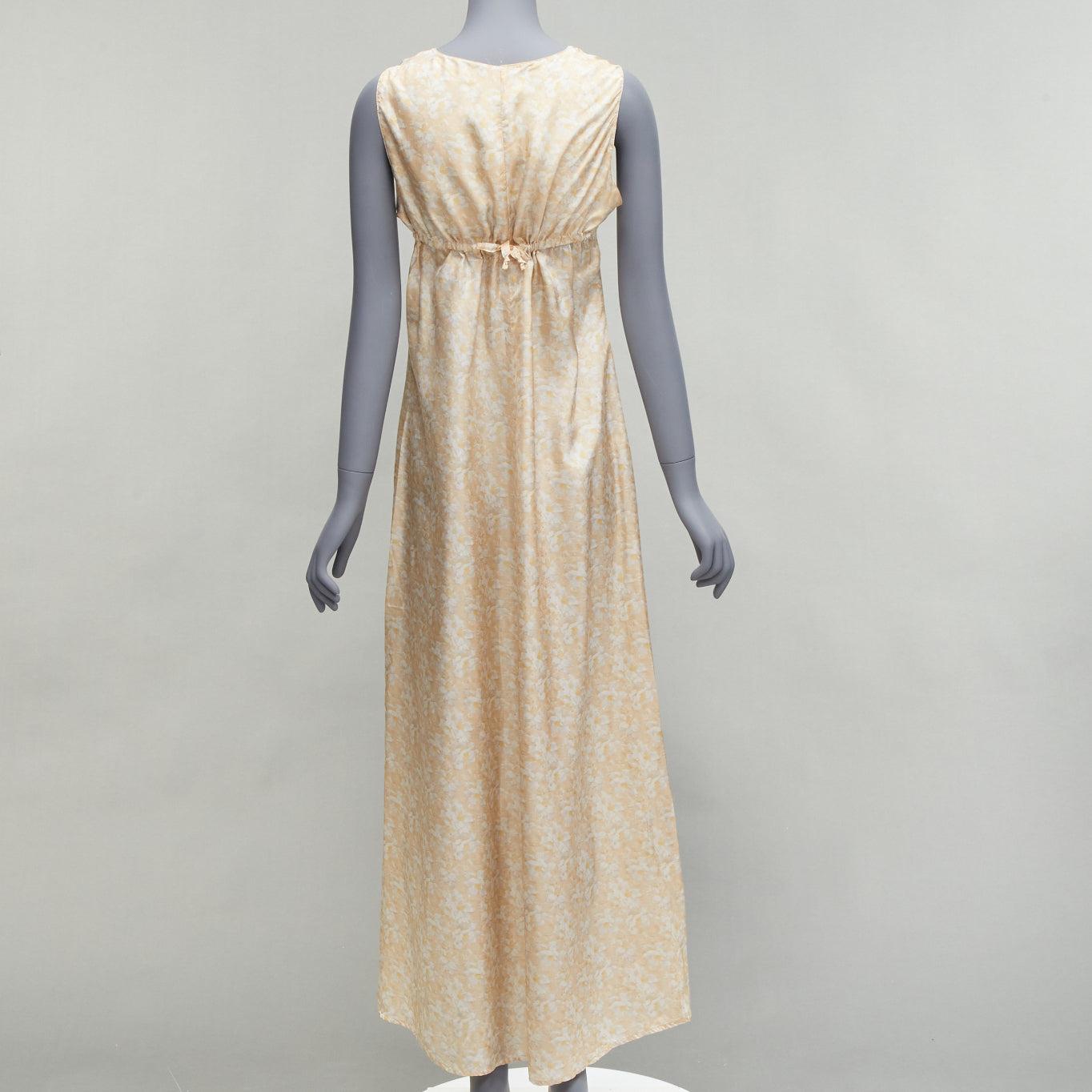 Women's new DRIES VAN NOTEN Vintage 100% silk beige daisy print midi dress FR38 M For Sale