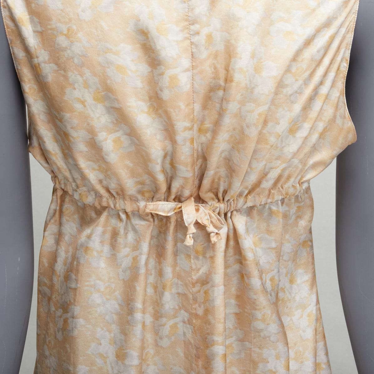 new DRIES VAN NOTEN Vintage 100% silk beige daisy print midi dress FR38 M For Sale 1