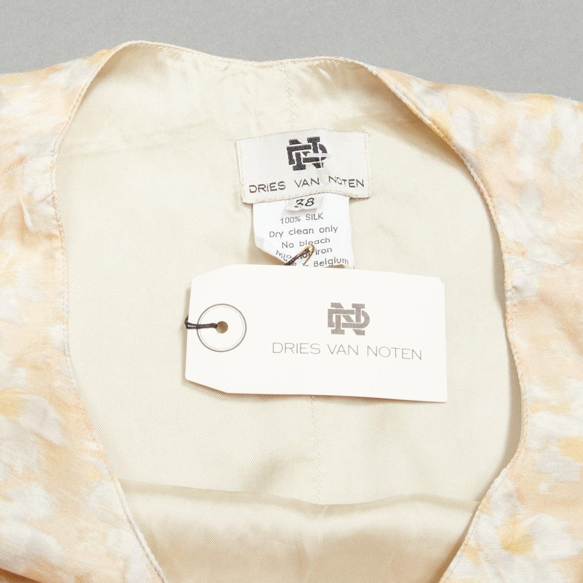 new DRIES VAN NOTEN Vintage 100% silk beige daisy print midi dress FR38 M For Sale 2