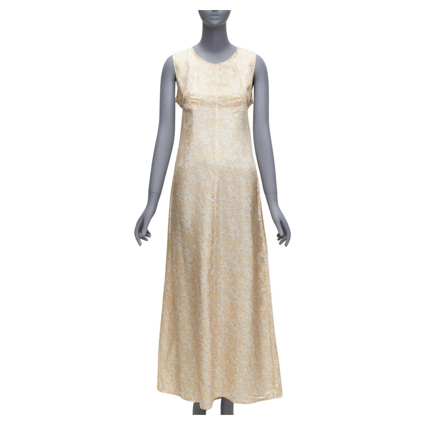 new DRIES VAN NOTEN Vintage 100% silk beige daisy print midi dress FR38 M For Sale