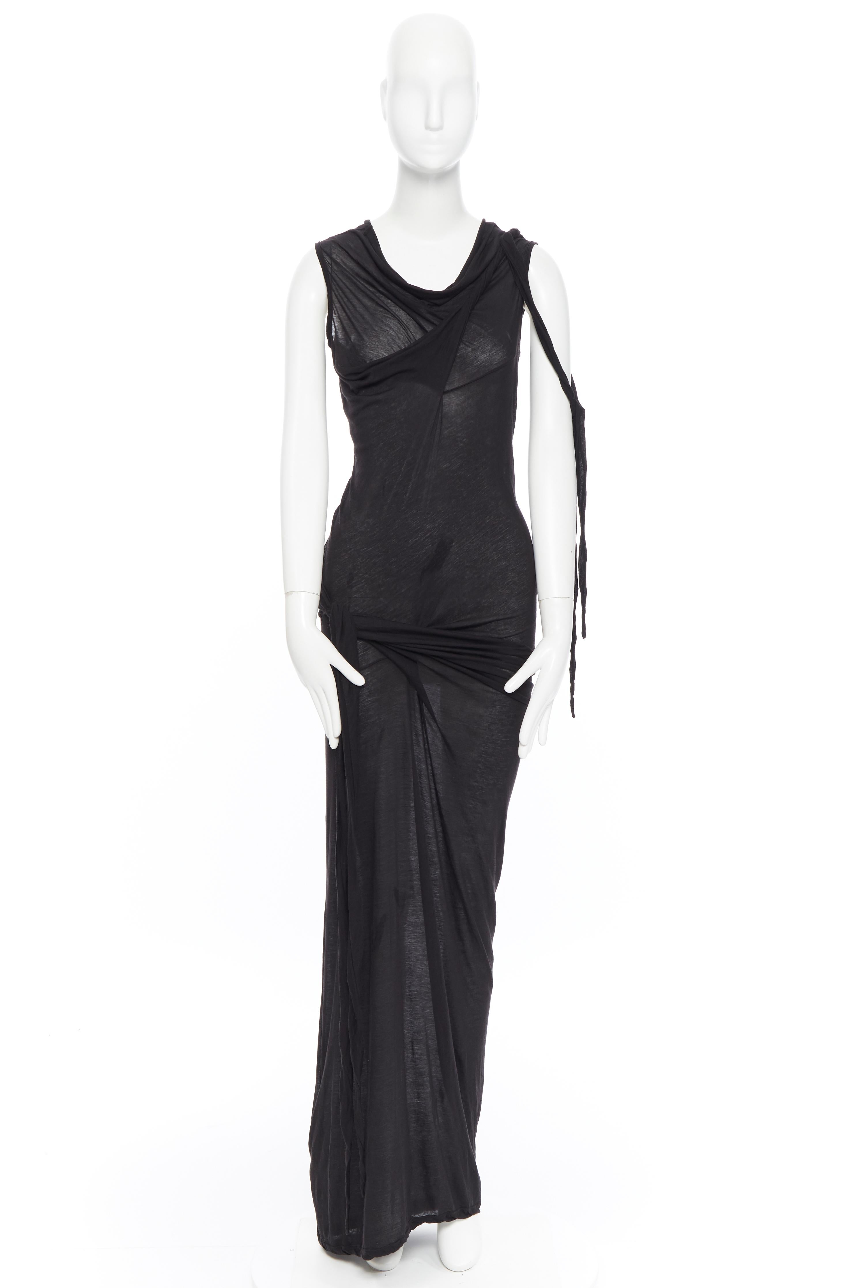 new DRKSHDW RICK OWENS black cotton jersey tie knot drape bias maxi dress M In Excellent Condition In Hong Kong, NT