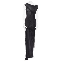 new DRKSHDW RICK OWENS black cotton jersey tie knot drape bias maxi dress M