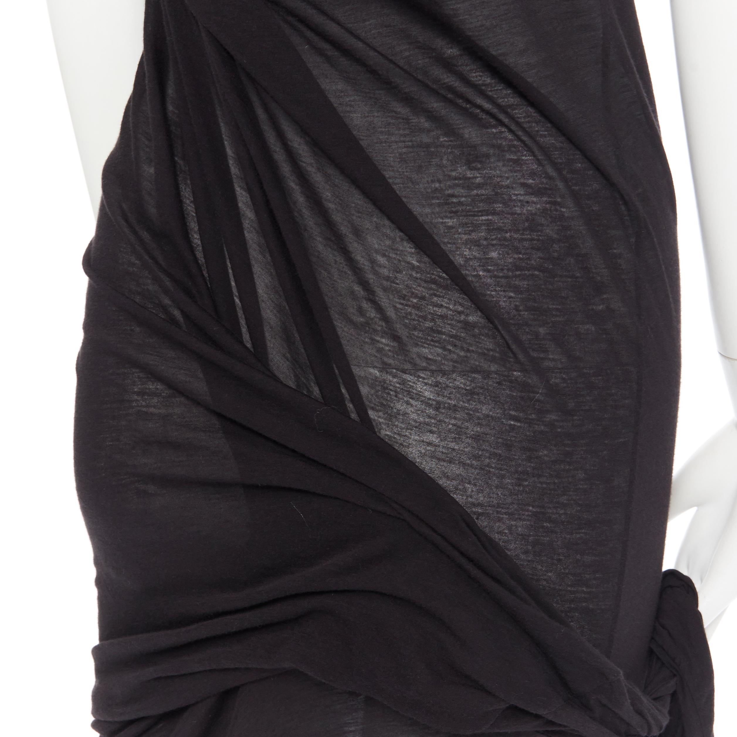 new DRKSHDW RICK OWENS black cotton jersey tie knot drape bias maxi dress S 5