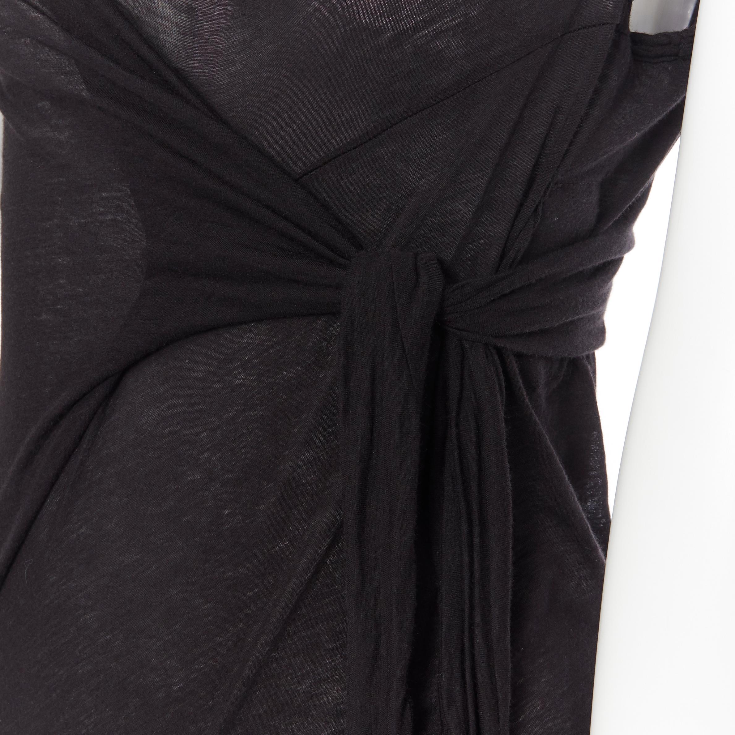 new DRKSHDW RICK OWENS black cotton jersey tie knot drape bias maxi dress S 6
