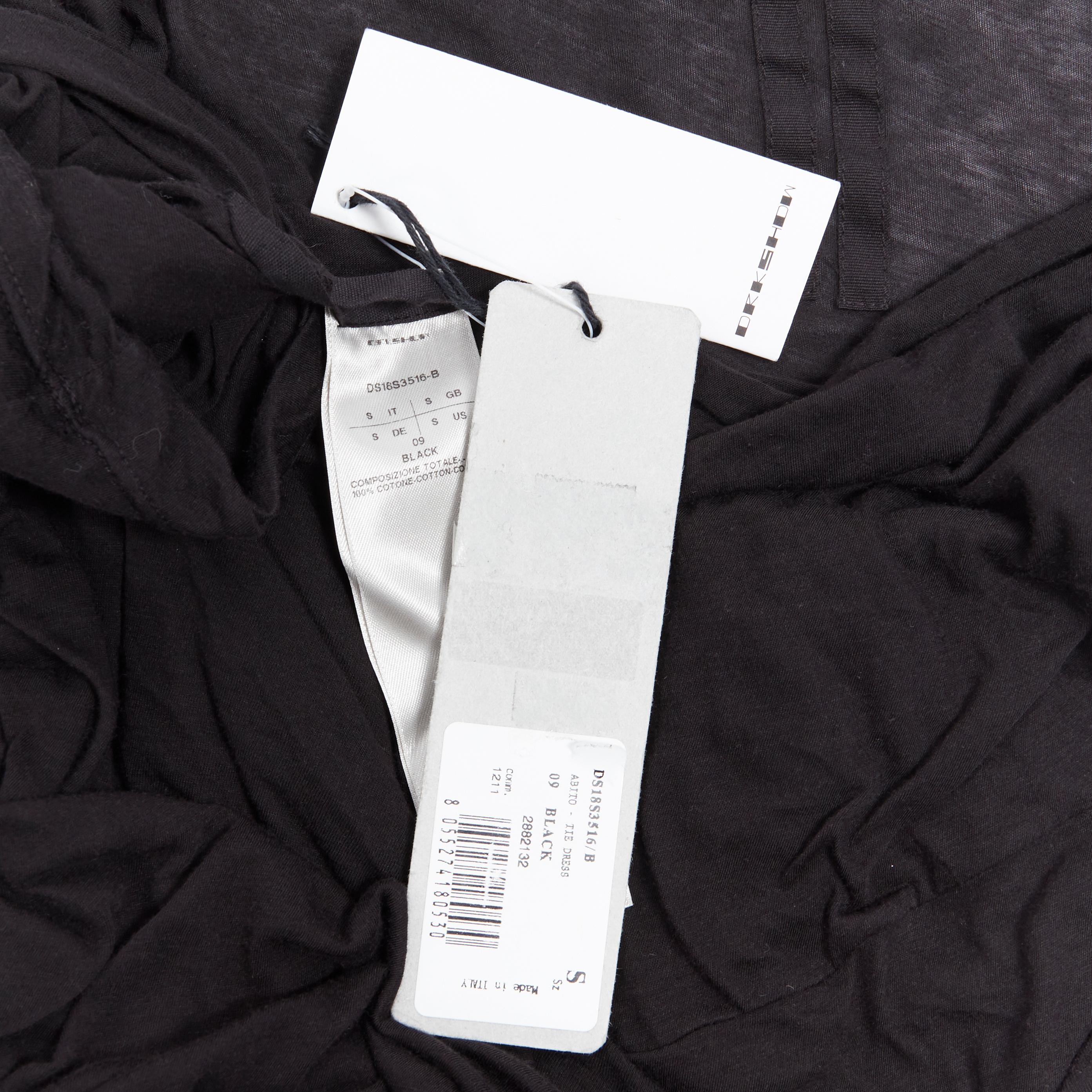 new DRKSHDW RICK OWENS black cotton jersey tie knot drape bias maxi dress S 7