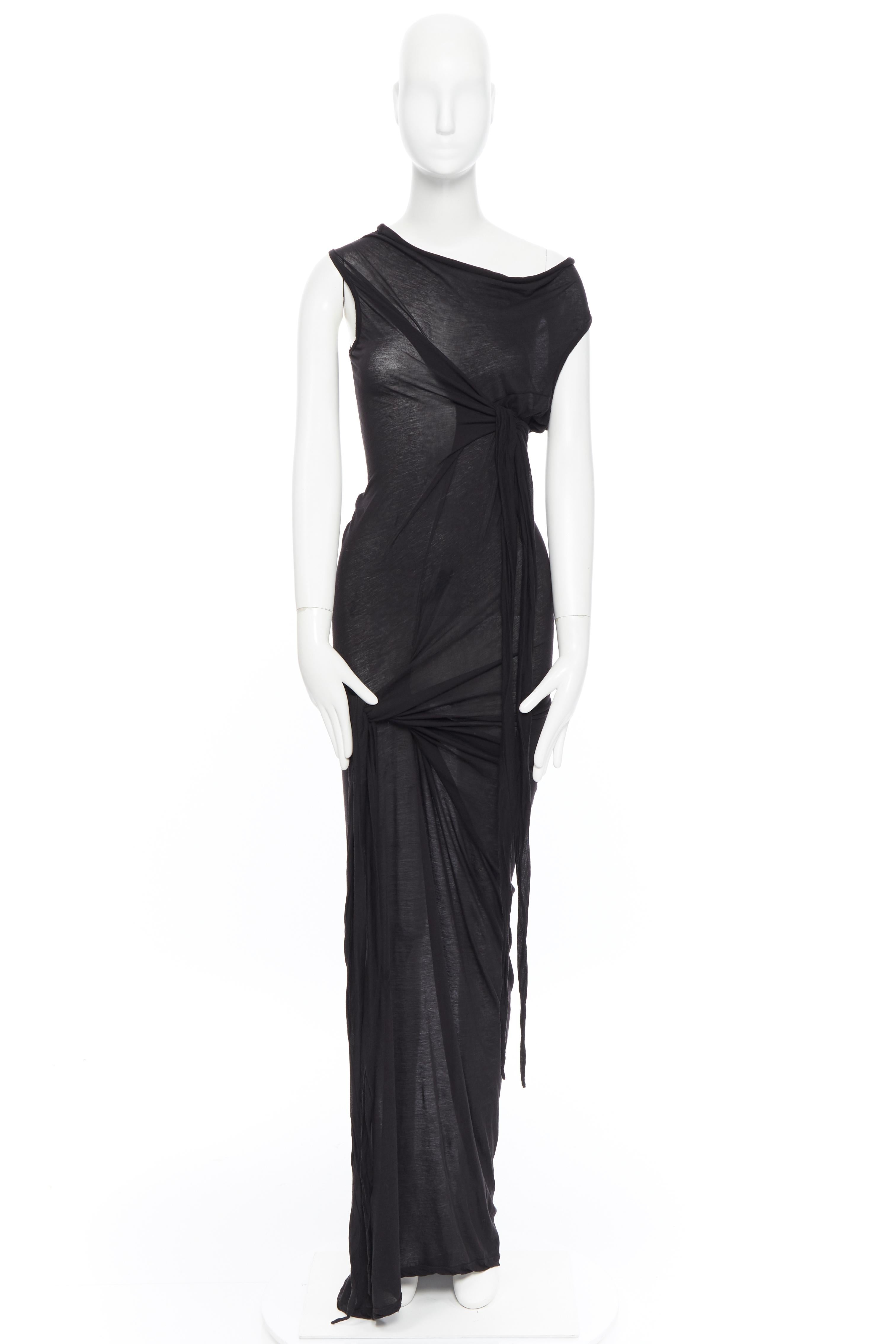 new DRKSHDW RICK OWENS black cotton jersey tie knot drape bias maxi dress S In Excellent Condition In Hong Kong, NT