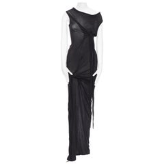 new DRKSHDW RICK OWENS black cotton jersey tie knot drape bias maxi dress S
