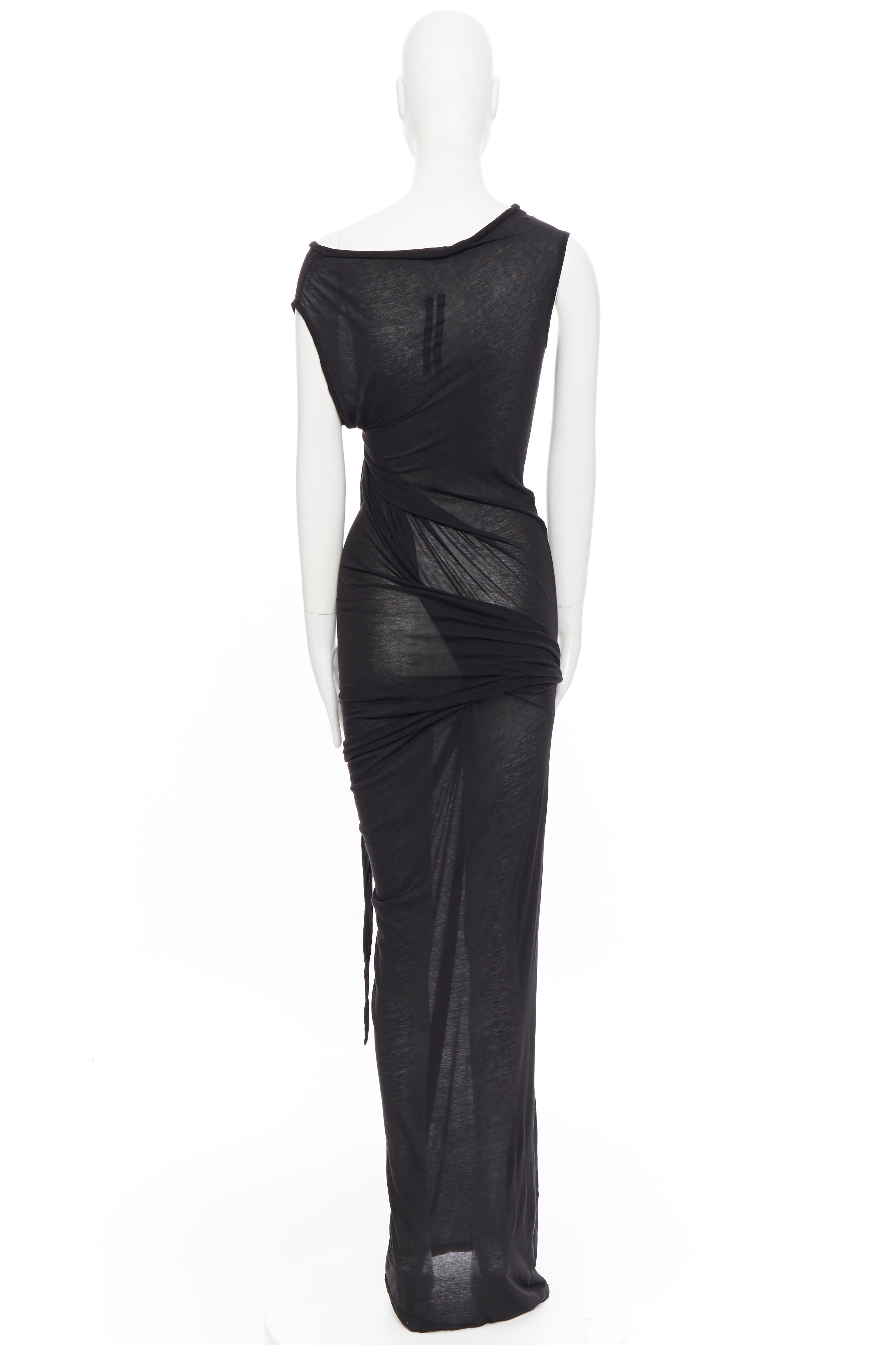 new DRKSHDW RICK OWENS black cotton jersey tie knot drape bias maxi dress XS In Excellent Condition In Hong Kong, NT