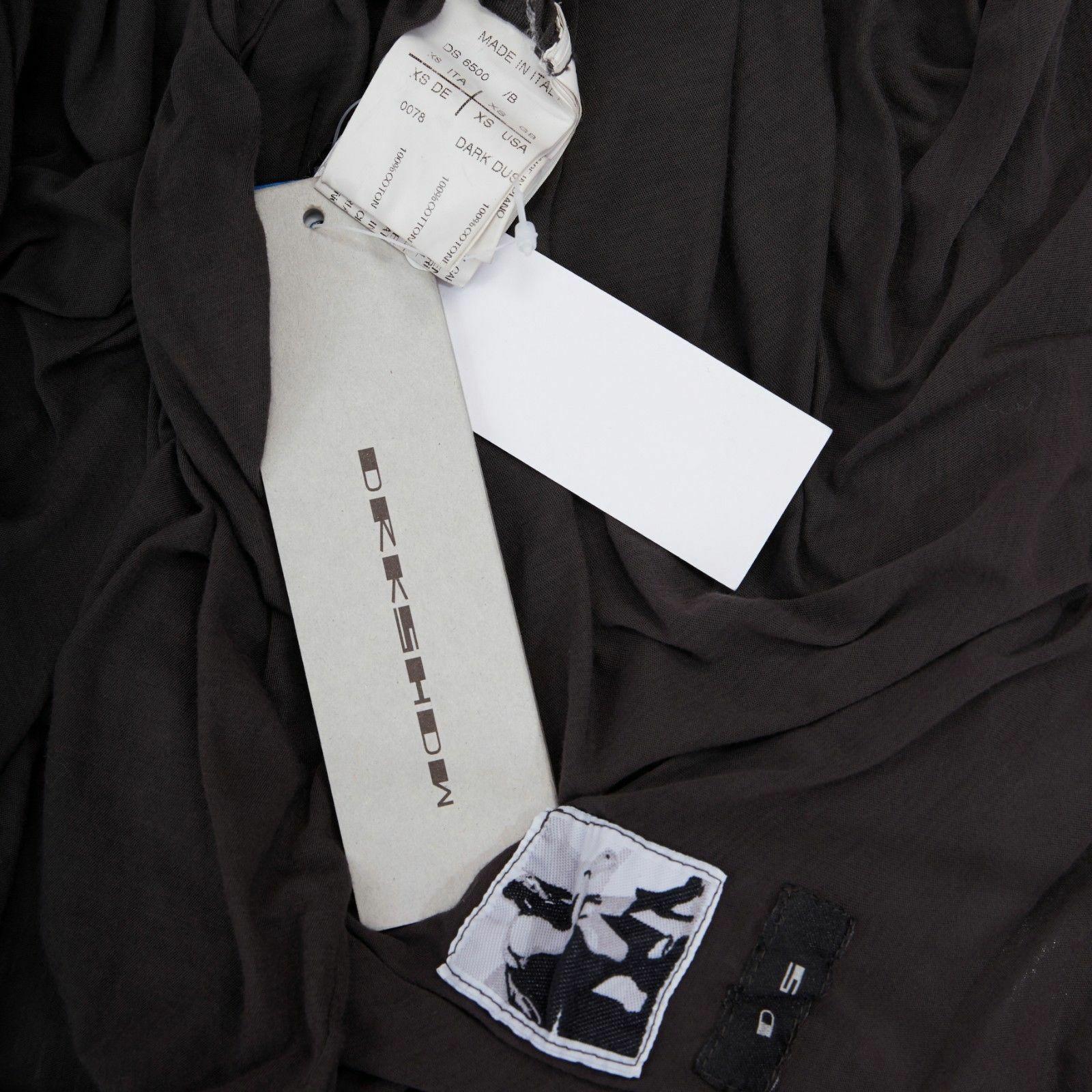 new DRKSHDW RICK OWENS grey fine cotton draped open back slit midi dress XS 4