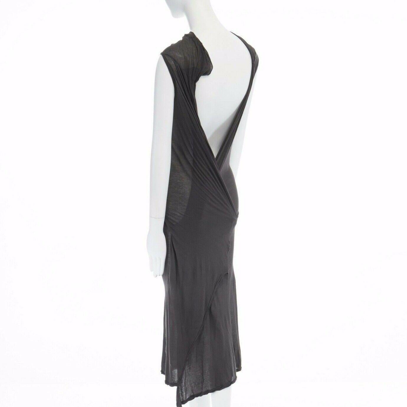 Gray new DRKSHDW RICK OWENS grey fine cotton draped open back slit midi dress XS