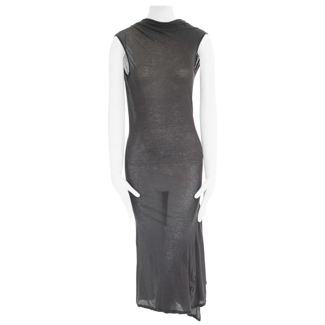 new DRKSHDW RICK OWENS grey fine cotton draped open back slit midi dress XS