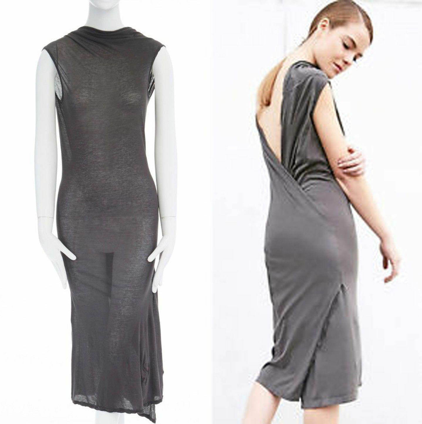 new DRKSHDW RICK OWENS grey fine cotton draped open back slit midi dress XS

RICK OWENS DRKSHDW Graphite dark grey. Fine cotton. HIgh neck. Cap sleeve. Open draped back. Center back vent. Casual dress. Made in Italy.

CONDITION
Pristine with