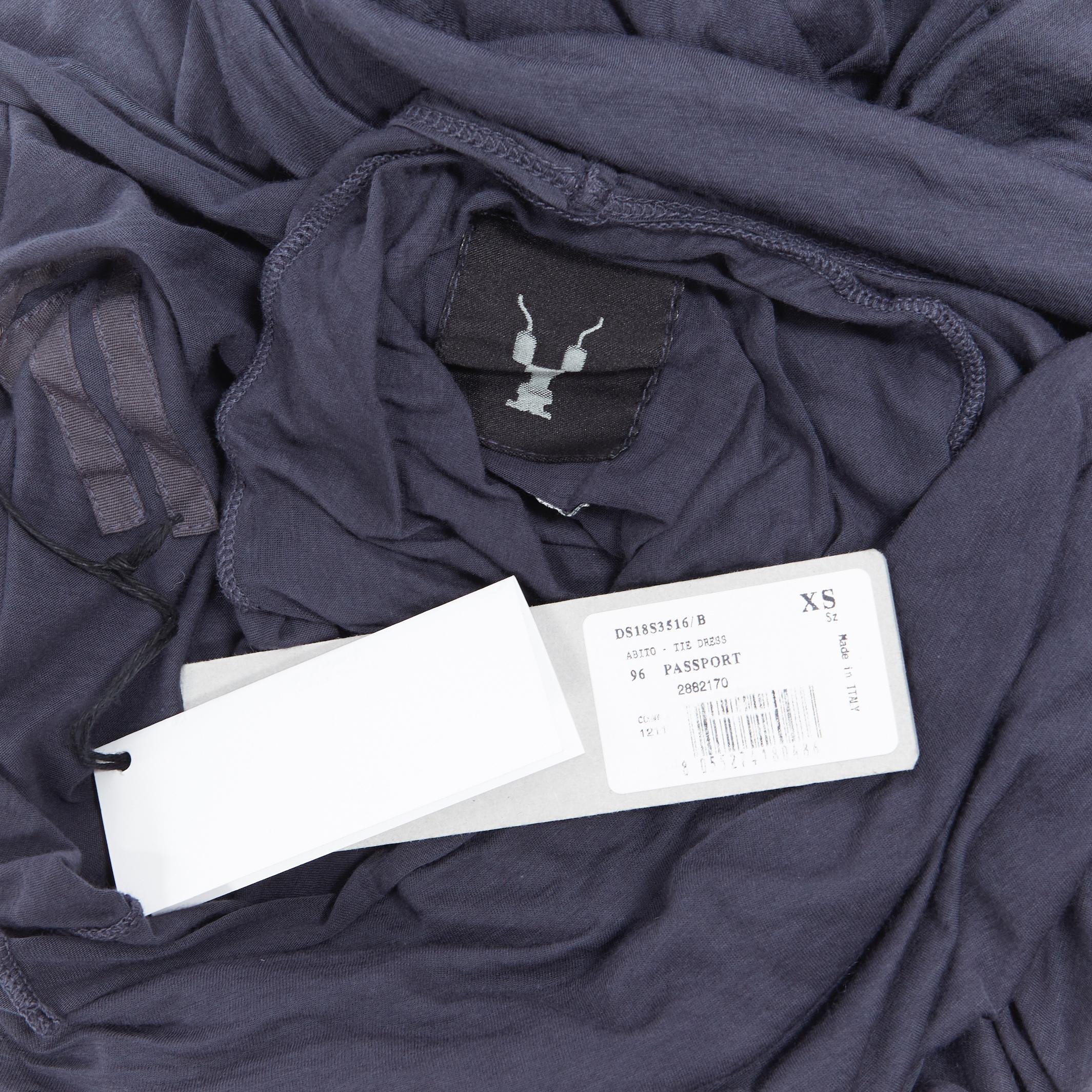 new DRKSHDW RICK OWENS navy grey cotton jersey tie knot drape bias maxi dress L 6