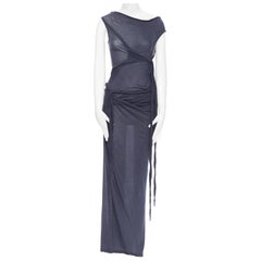 new DRKSHDW RICK OWENS navy grey cotton jersey tie knot drape bias maxi dress S