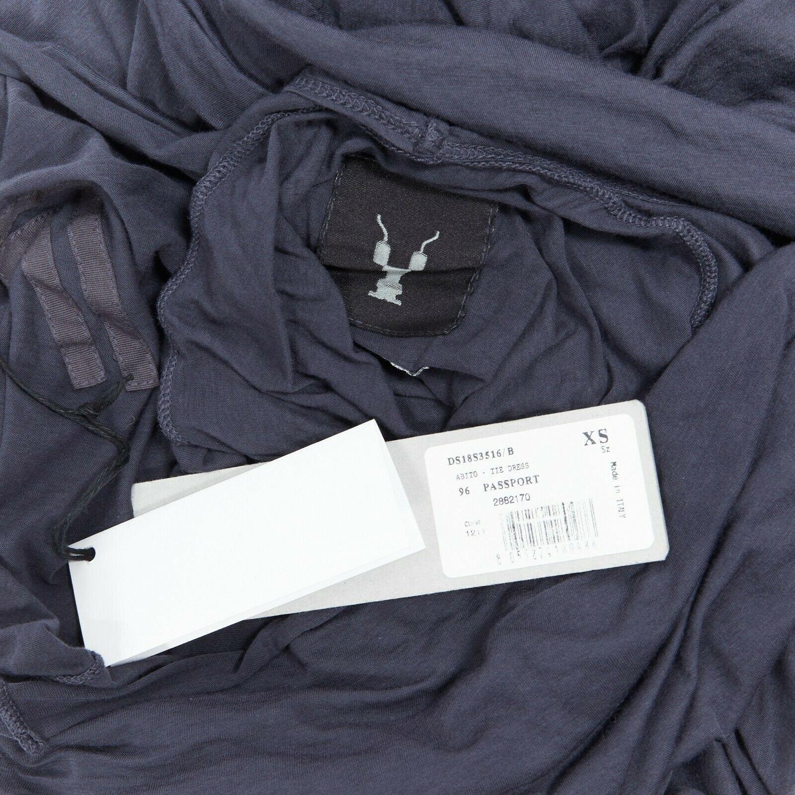 new DRKSHDW RICK OWENS navy grey cotton jersey tie knot drape bias maxi dress XS 5