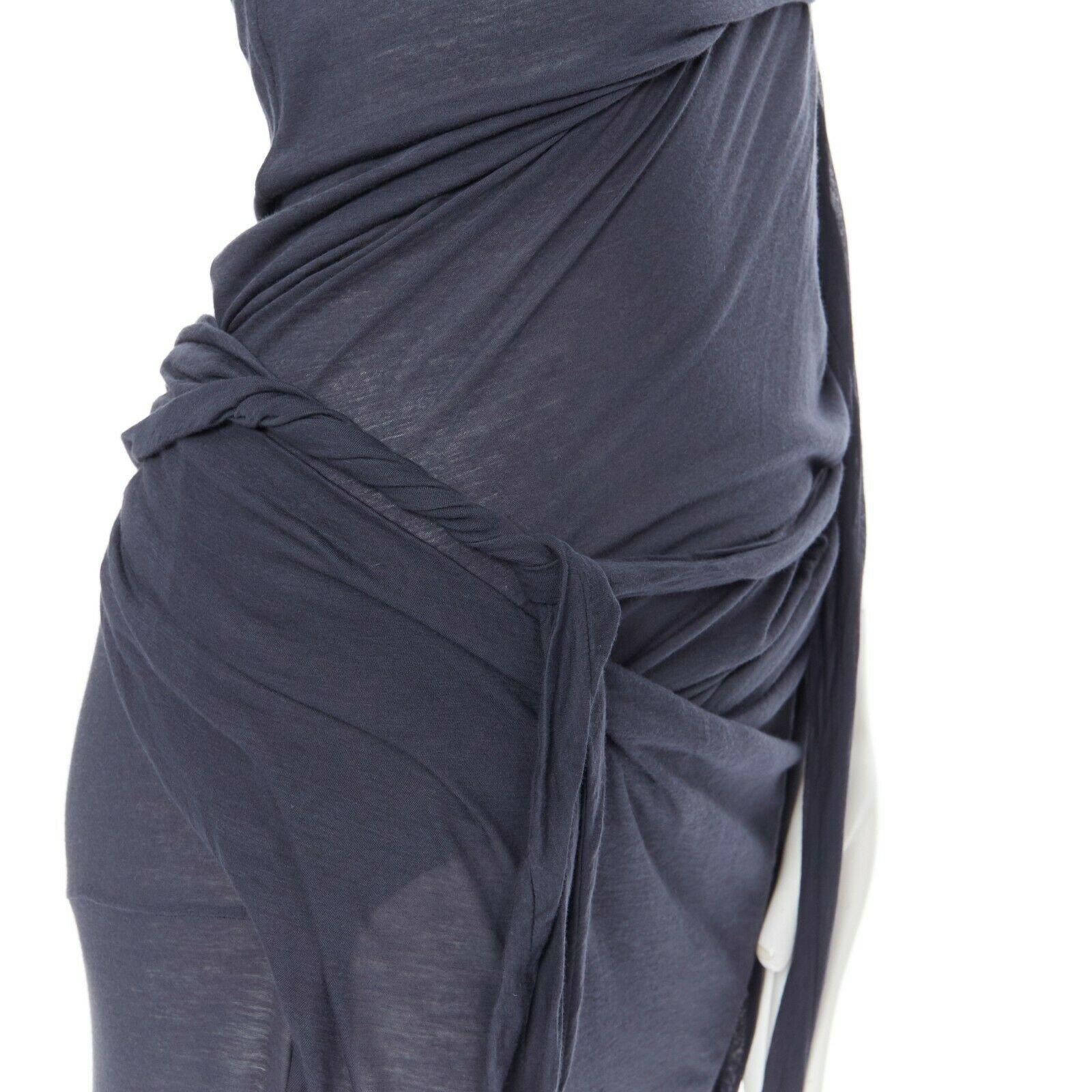 new DRKSHDW RICK OWENS navy grey cotton jersey tie knot drape bias maxi dress XS
Brand: Rick Owens
Designer: Rick Owens
Collection: Spring Summer 2018
Model Name / Style: Tie Knot dress
Material: Cotton
Color: Navy; dark graphite grey
Pattern: