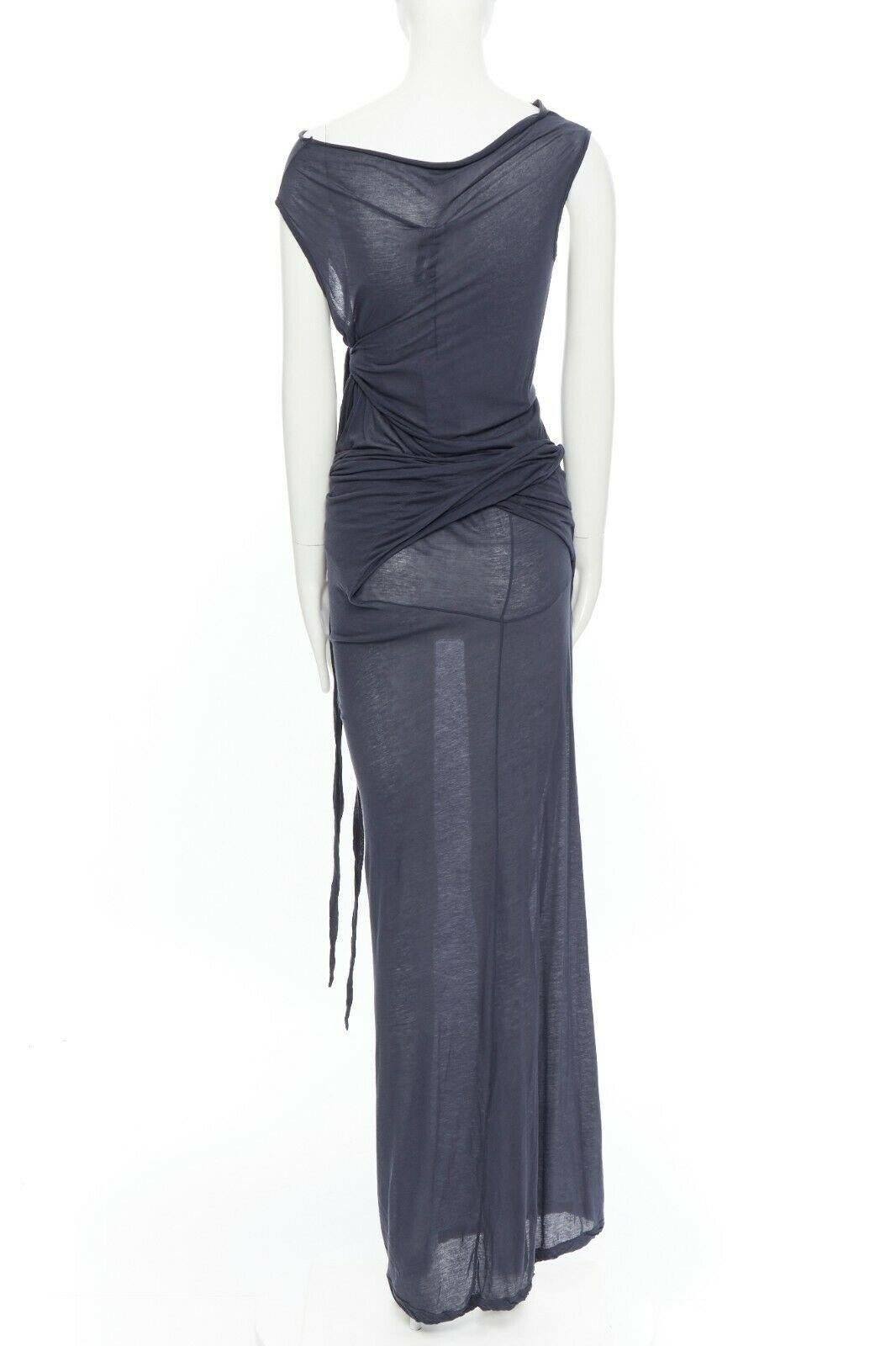 new DRKSHDW RICK OWENS navy grey cotton jersey tie knot drape bias maxi dress XS 1