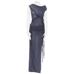 new DRKSHDW RICK OWENS navy grey cotton jersey tie knot drape bias maxi dress XS