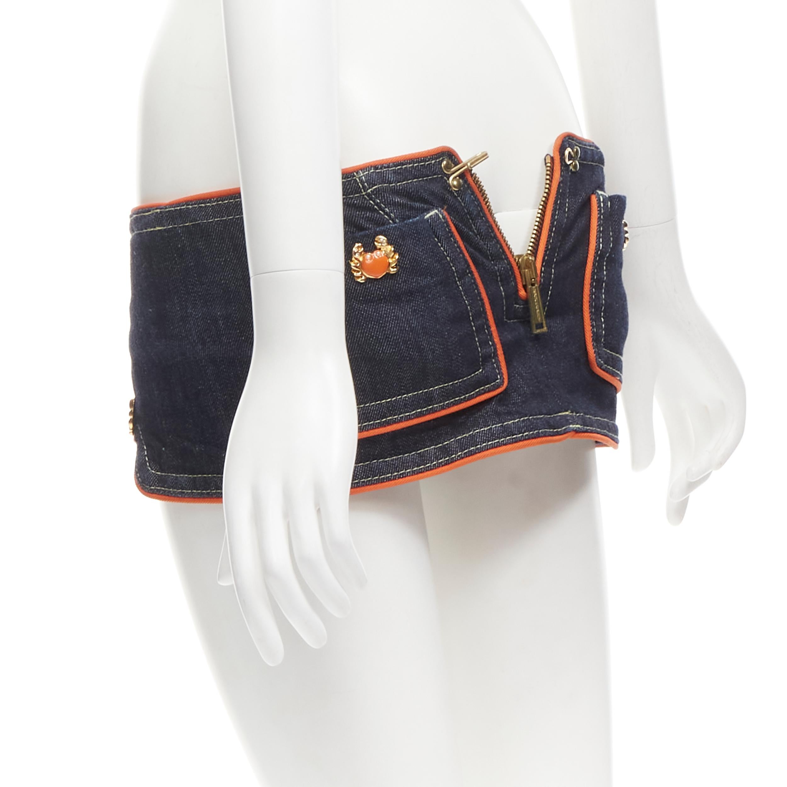 new DSQUARED2 2005 Runway orange crab button denim micro mini skirt IT40 S In New Condition For Sale In Hong Kong, NT