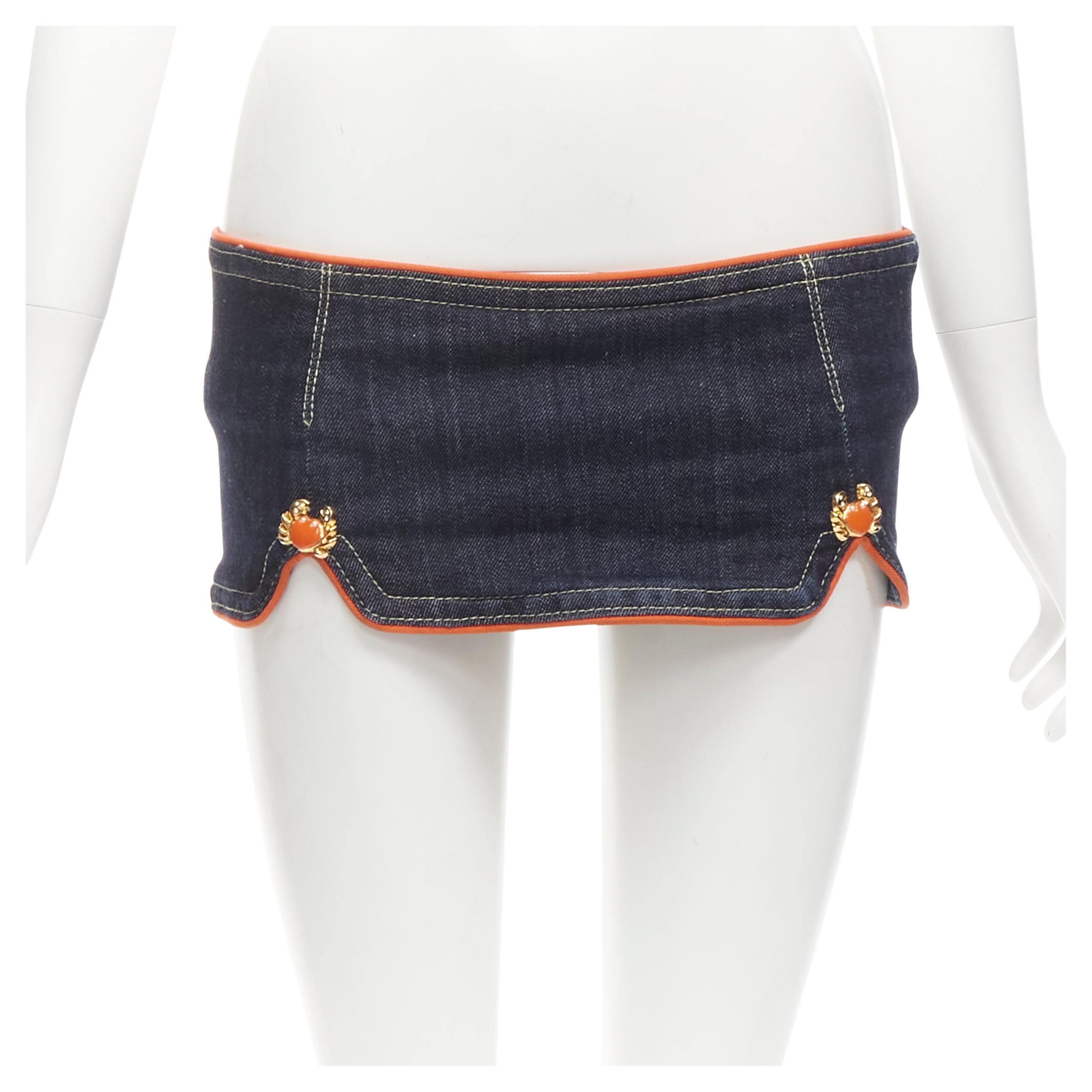 new DSQUARED2 2005 Runway orange crab button denim micro mini skirt IT40 S For Sale